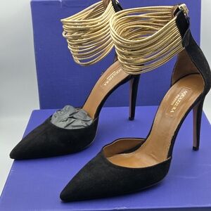 NEW Aquazurra Black Suede Hello Lover Pump